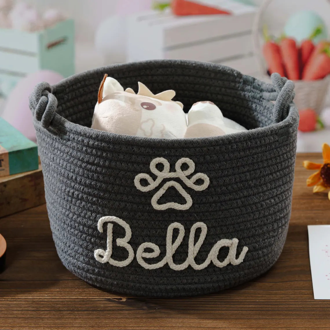 Personalized Dog Toy Basket, Custom Pet Toy Basket