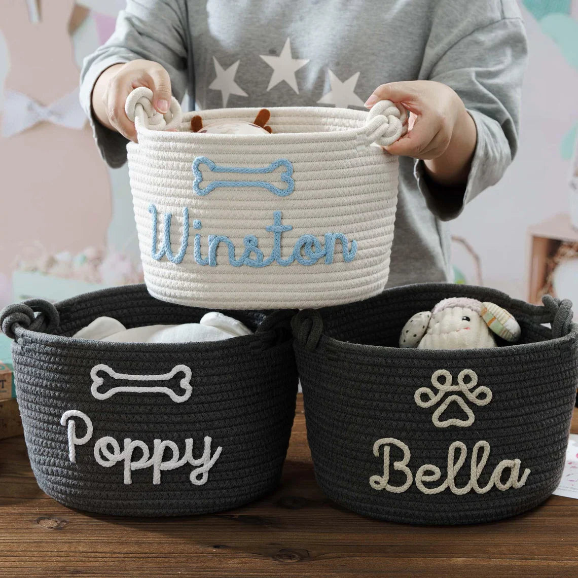 Personalized Dog Toy Basket, Custom Pet Toy Basket